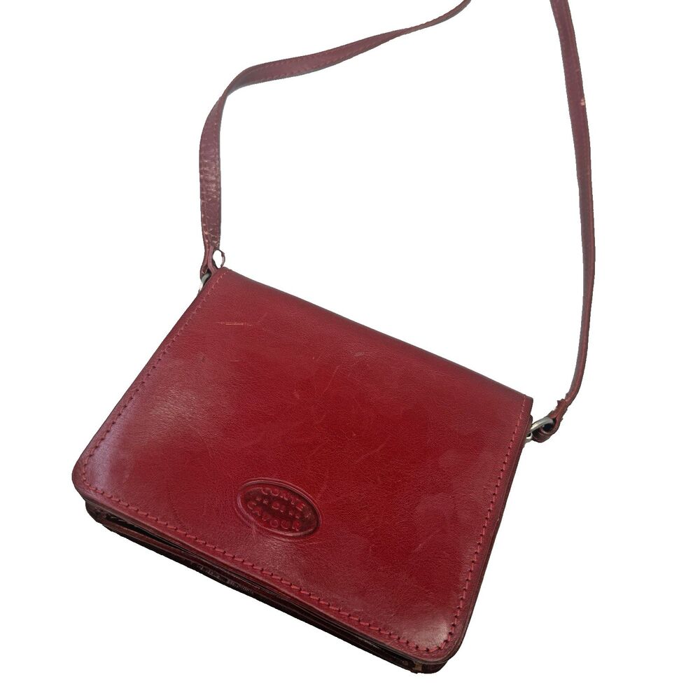 Conte di Cavour Vera Pelle Leather Mini Crossbody Handbag Red Italy EUC